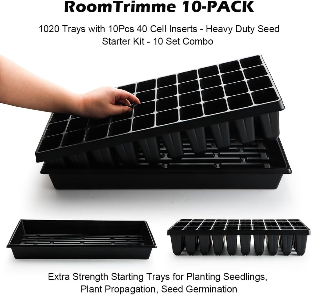 RooTrimmer 10 Pack 1020 Seed Starter Trays and 10 Pcs 40 Cell Plug Trays, Thick Durable Seedling Plastic Nursery Tray