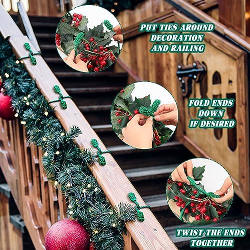 Riakrum 20 Pcs Christmas 20 Inches and 16 Inches Set Decorative Garland Twist Ties Garland Decor for Xmas Holiday Lights Bannisters Stairways Railings (Green)
