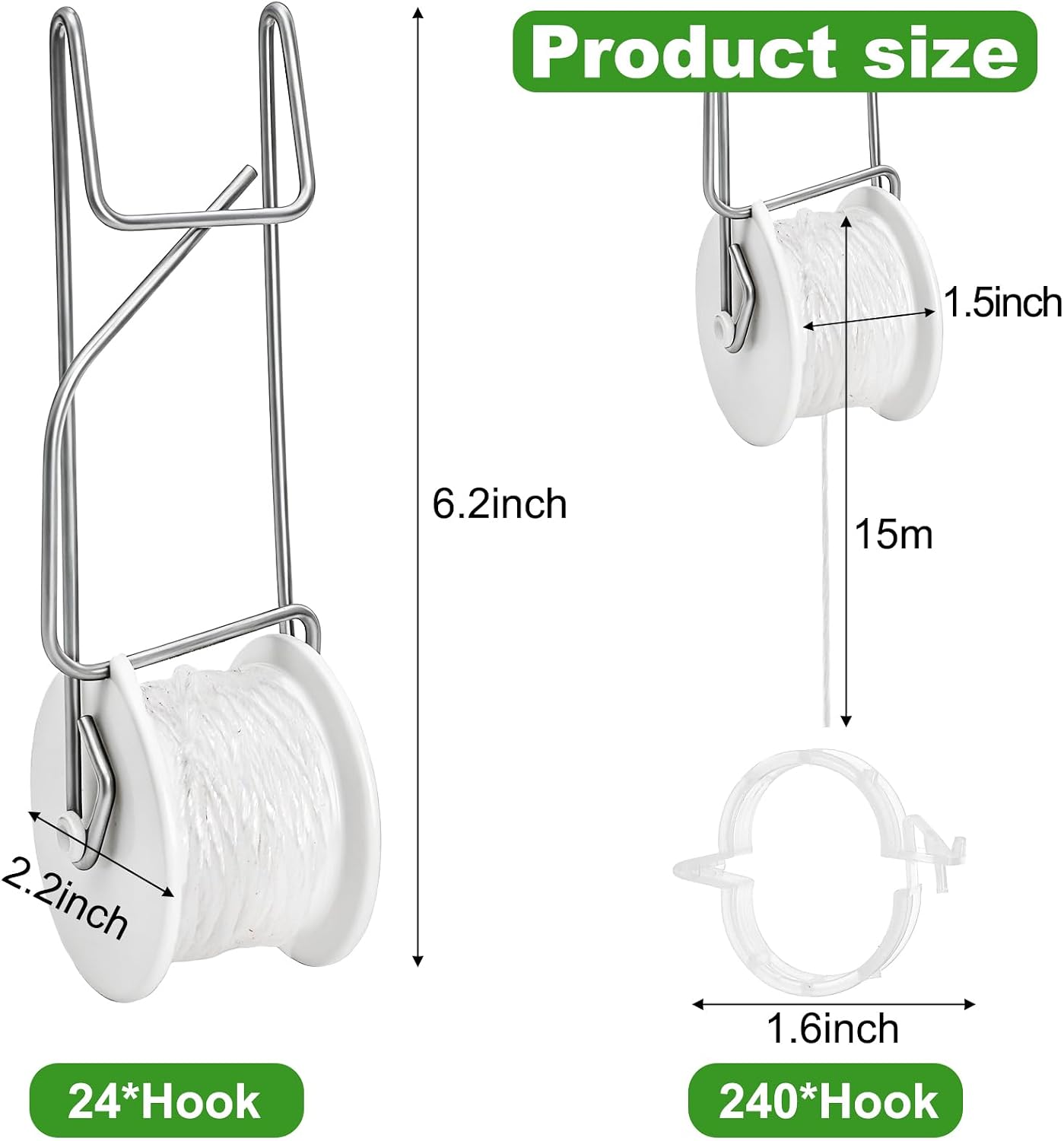 24 Pack Tomato Roller Hooks with 49.2 Feet String and 240 Pcs Clips for Tomato Support Trellis, Grape, Climbing Plants