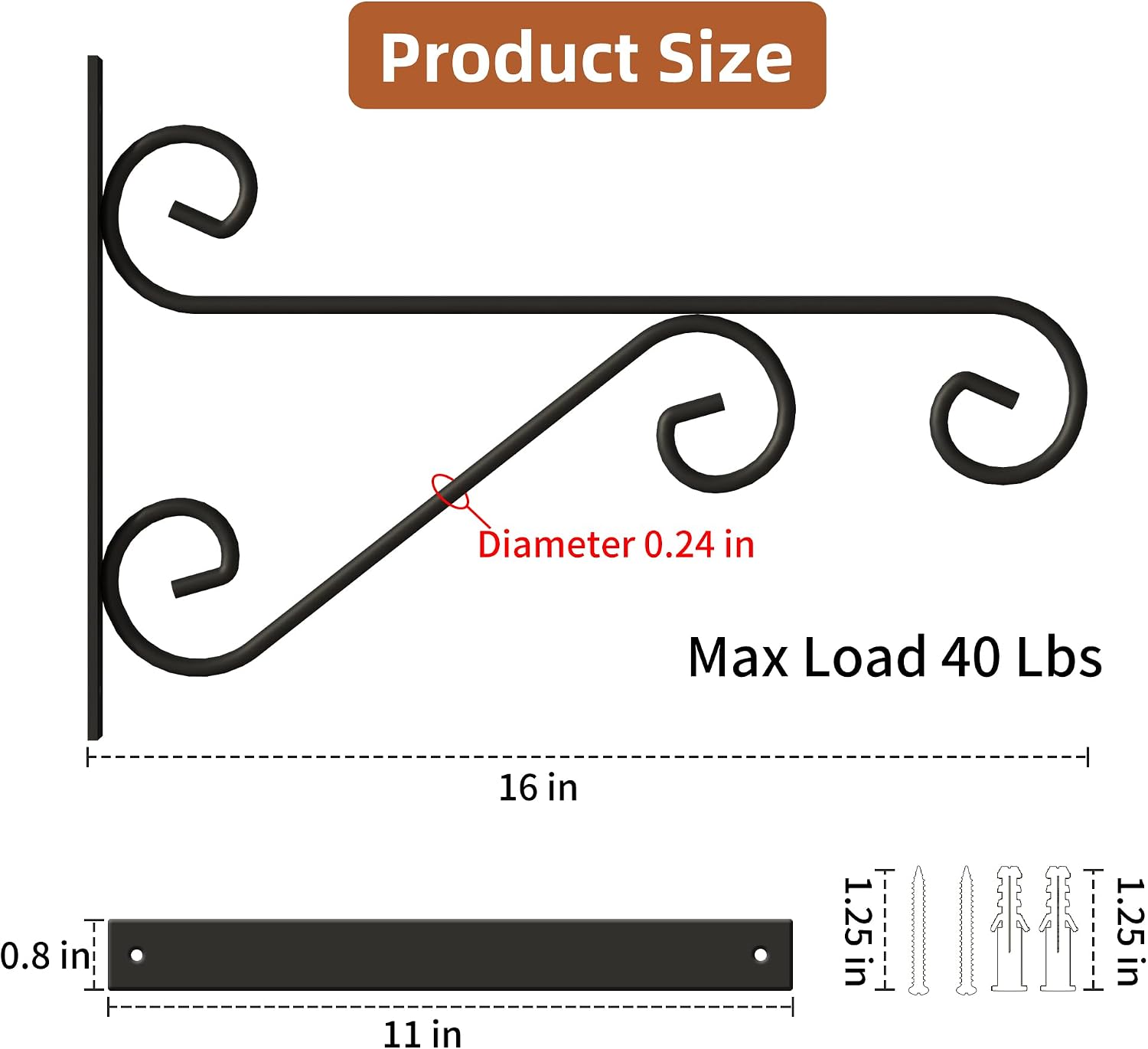 PROWORX 4 Pack 16 Inch Plant Hangers Outdoor Bracket, Indoor Wall Mount Metal Heavy Duty Rust-Resistant Bird Feeder