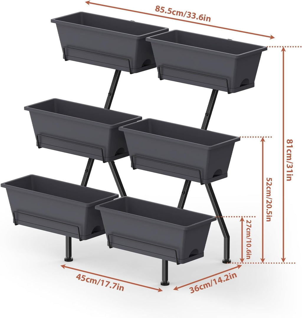 ETELI Vertical Raised Garden Bed 3 Tier Garden Planter Indoor Outdoor Herb Planter with 6 Removable Boxes Standing