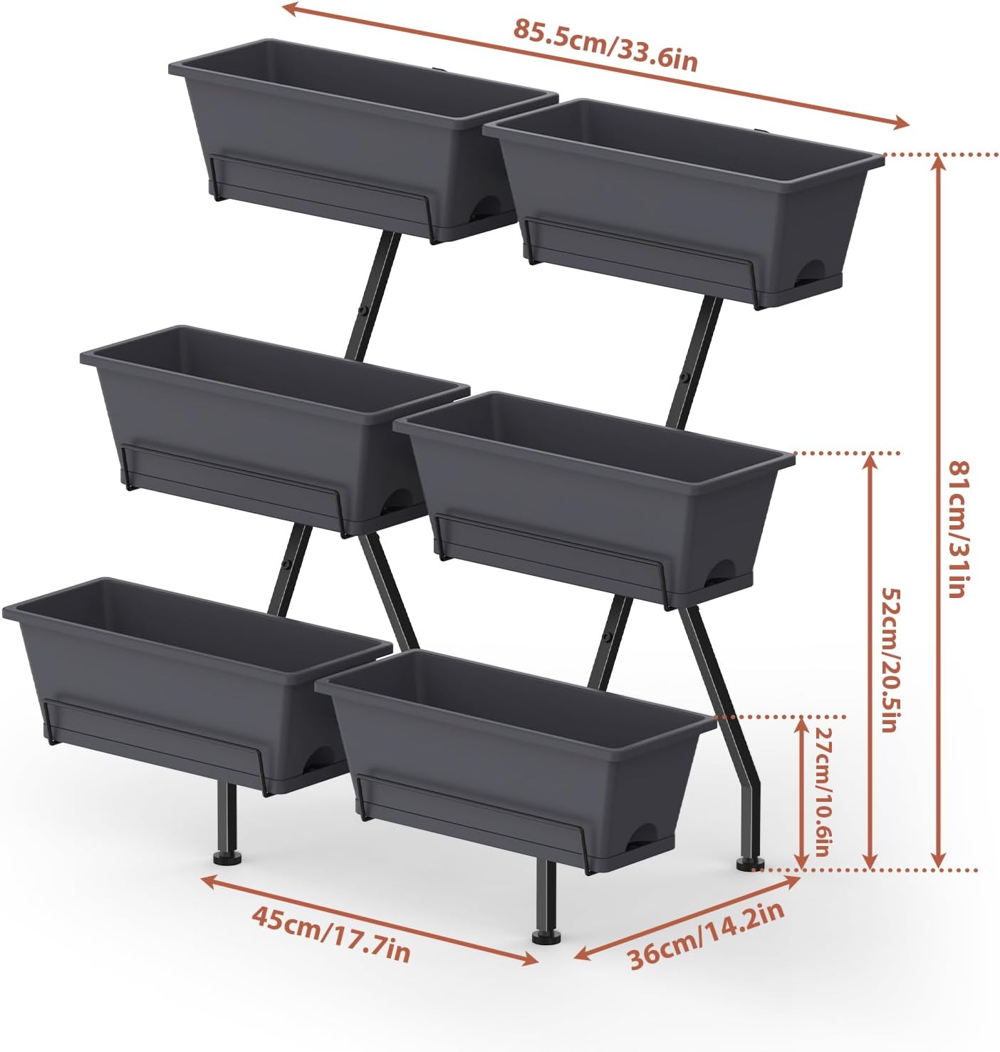 ETELI Vertical Raised Garden Bed 3 Tier Garden Planter Indoor Outdoor Herb Planter with 6 Removable Boxes Standing