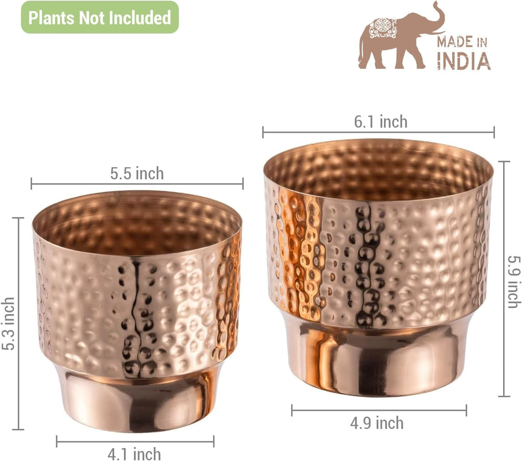 MyGift 5 and 6 Inch Modern Hammered Copper Tone Metal Planter Pots, Decorative Flower Pot Plant Container Centerpiece