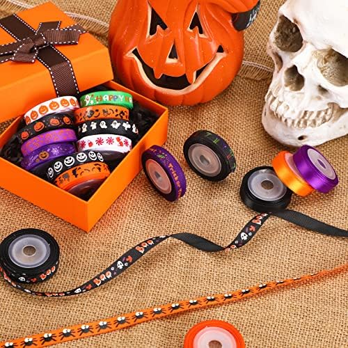 SANNIX 18 Rolls 90 Yards Halloween Ribbon Printed Grosgrain Ribbons 3/8″