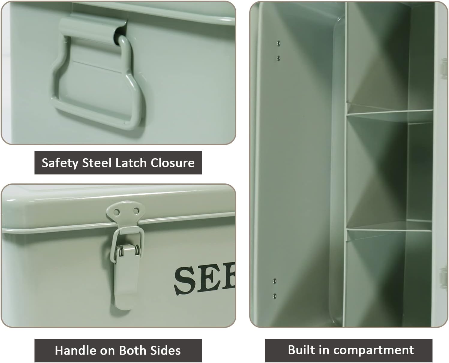 Seed Storage, Metal Seed Box, Seed Storage Organizer Box with Lid & Handle | 4 Compartments Seed Storage Box, Seed