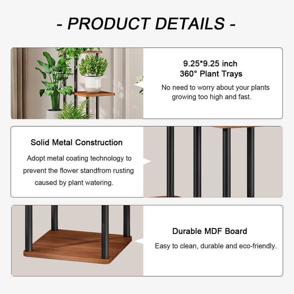 5 Tier Tall Plant Stand Indoor Corner Tiered Shelf Metal MDF Board | Sturdy Metal Frame,Space-saving Tiered Design