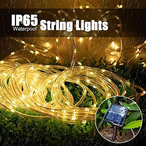 Honche Solar Rope Light 33FT 100L IP65 Weatherproof Outdoor LED Copper Fairy String Tube Lights for Party Garden Porch Yard Home Wedding Vacation Daily Holiday Tree Decoration Lighting (Warm White)