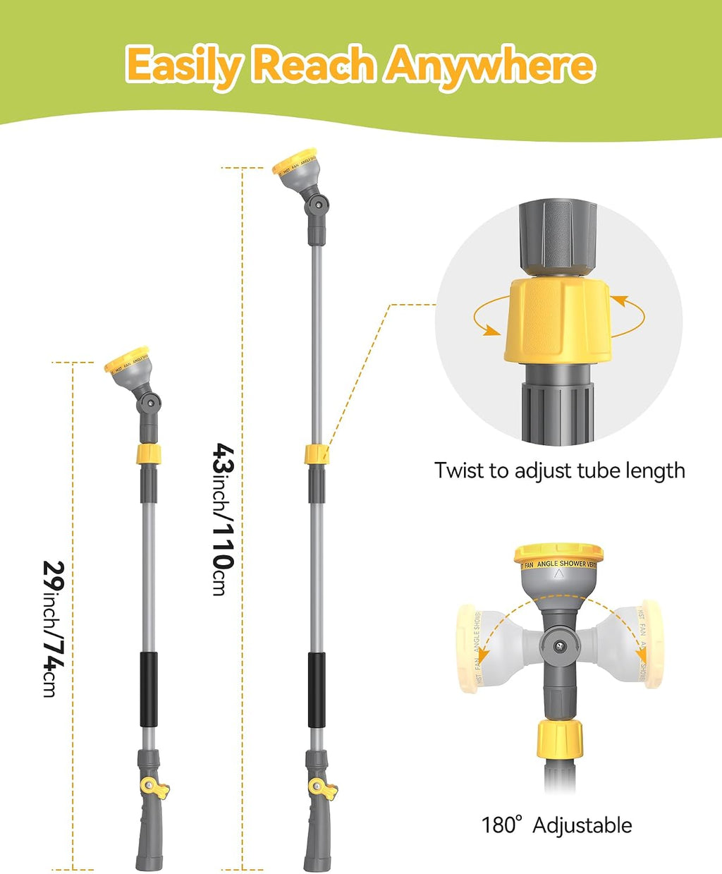 VOXON Garden Hose Watering Wand 29-43 Inch Adjustable Spray Wand | 10 Spray Patterns, 180° Swivel Head, Thumb Flow