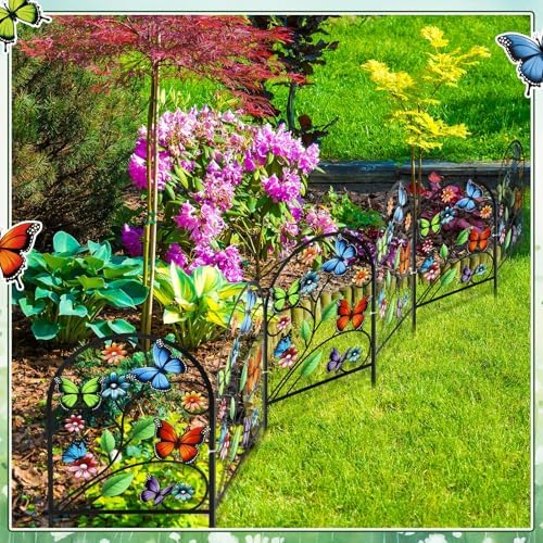 Yaocom 6 Pack Butterfly Garden Fence 16.5" H x 11.8" W Metal Border