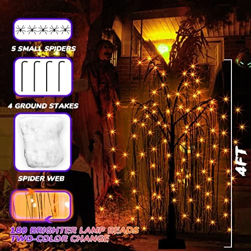 EAMBRITE Halloween Tree 4 FT Lighted Black Spooky Willow Tree Outdoor