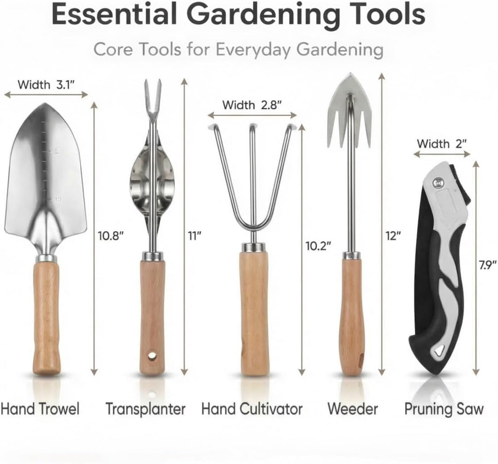 Garden Tool Set, Wicker Basket, Raised Bed Gardening, Women's Garden Gift | All-in-one gardening kit, wooden-handle