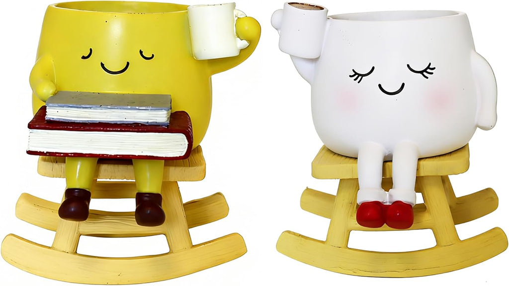Dolkgy Cute Plant Pots Face Planters Set, Fun Head Planters Cactus Succulent Pots for Indoor Outdoor Plants, Unique