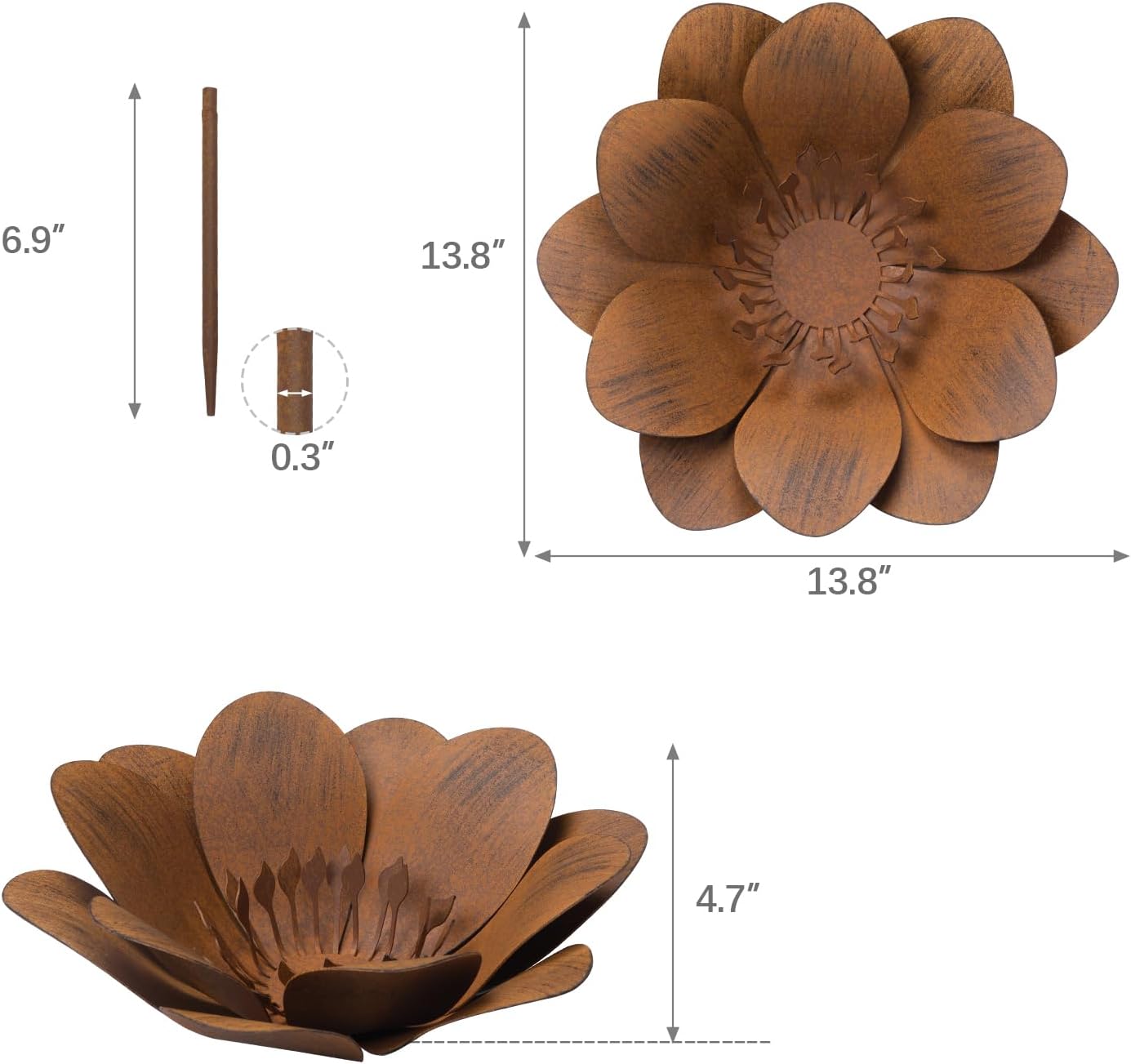 Metal Flower Garden Art, Outdoor Garden Decoration for Yard Lawn Patio, Bronze