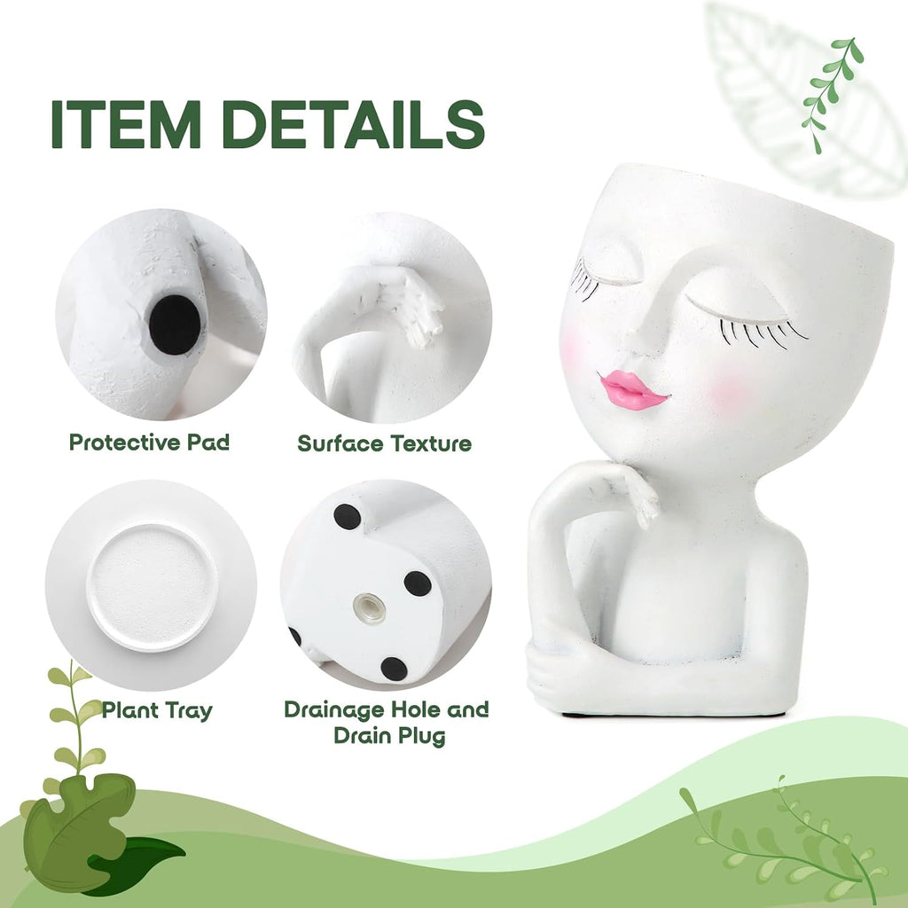 Face Planter,Head Planter,Girl Face Flower Pot For Indoor Plant Thinking,Small Unique Cute Plant Pot for Succulent