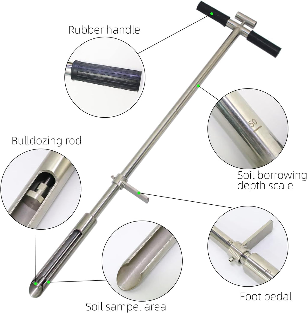 Soil Sample Probe 40” with Ejector and Foot Pedal,Soil Probe Stainless Steel T-Style Handle Soil Test Kit,Soil Probe