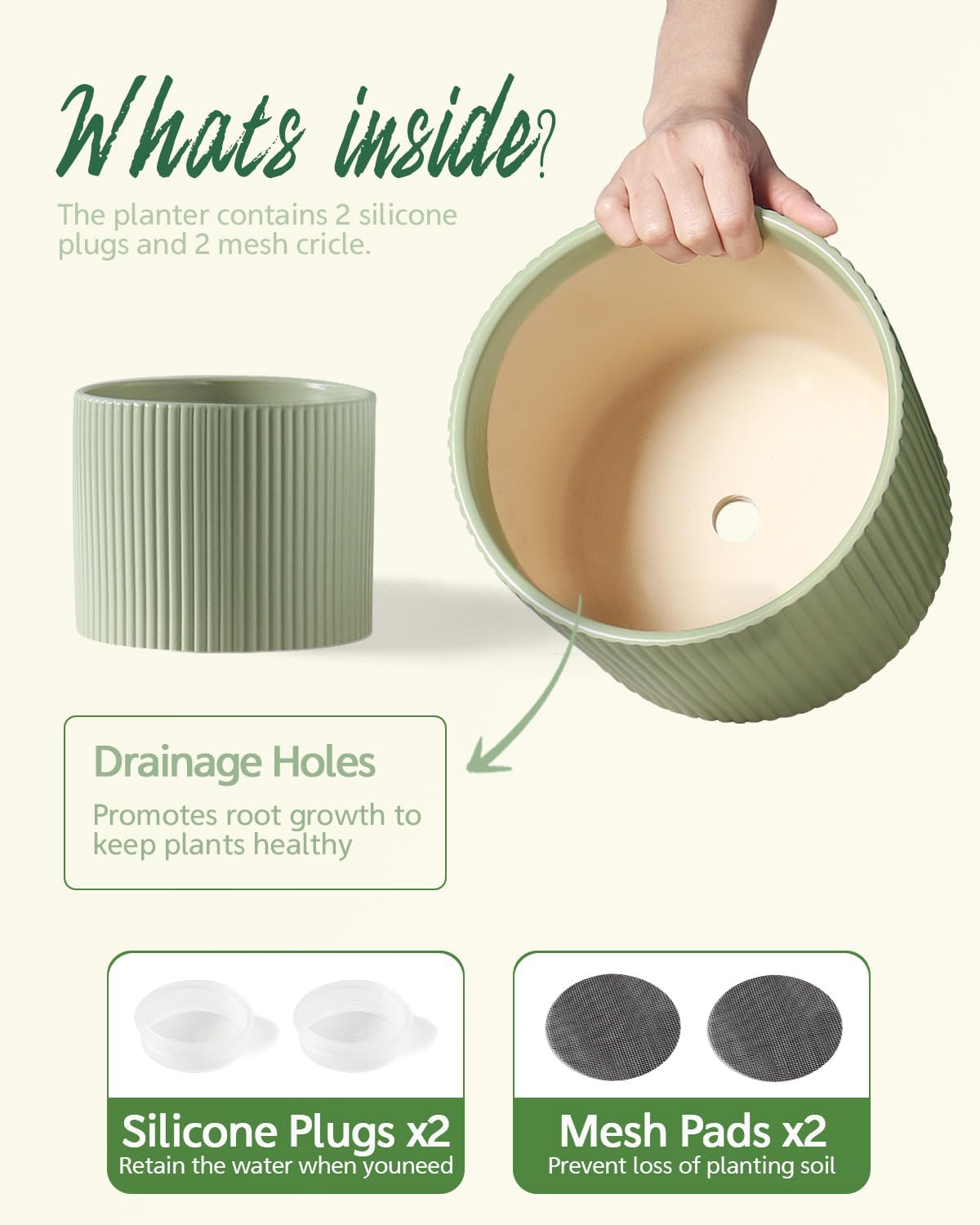 Ceramic Plant Pots, 8.1 + 6 Inch Planters for Indoor Plants, Modern Flower Pot for Plant with Drainage, Medium Cylinder
