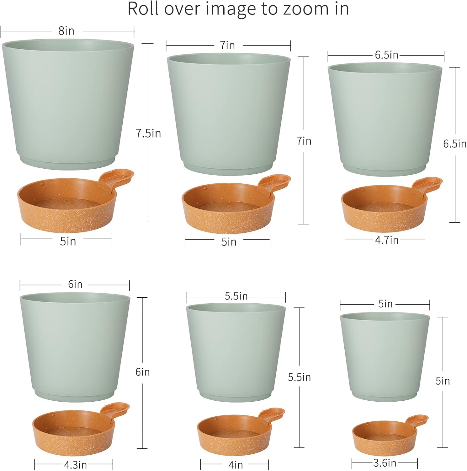Plant Pots 8/7/6.5/6/5.5/5 Inch Self Watering Planters with Drainage Hole, Plastic Flower Pots, Nursery Planting Pot