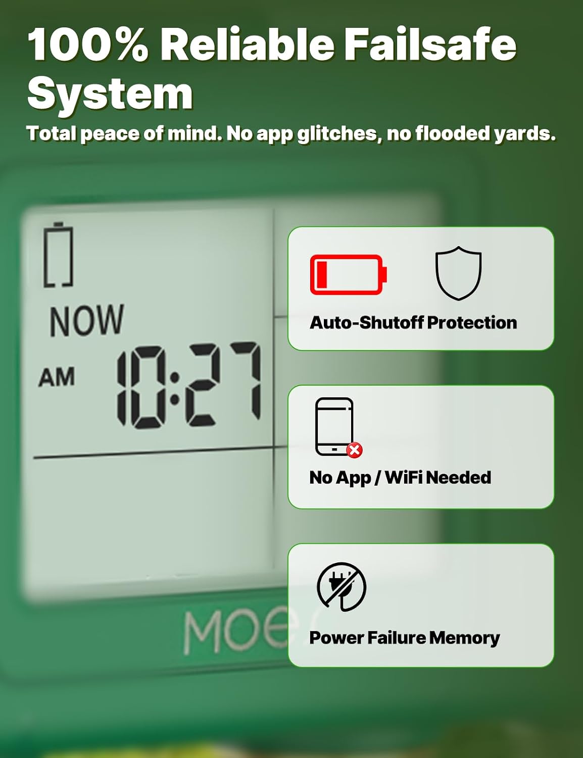 MOES 2 Zone Water Timer, Brass Fittings, Rain Delay, No Wi-Fi Required | 2 Independently Programmable Outlets With 3/4