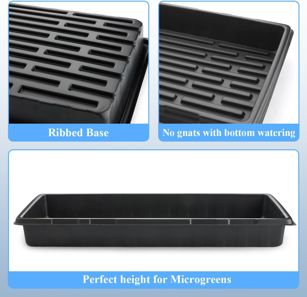 10-Pack Heavy-Duty 1020 Seed Trays No Holes, Thick Plastic Plant Flats | Reusable Growing Trays for Seed Starting