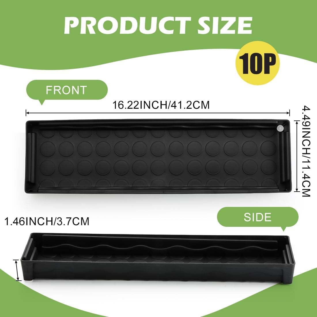10 Pack Plastic Windowsill Plant Pot Trays (16"x5.5"x1.5"), Rectangular Window Sill Saucer with Removable Drainage