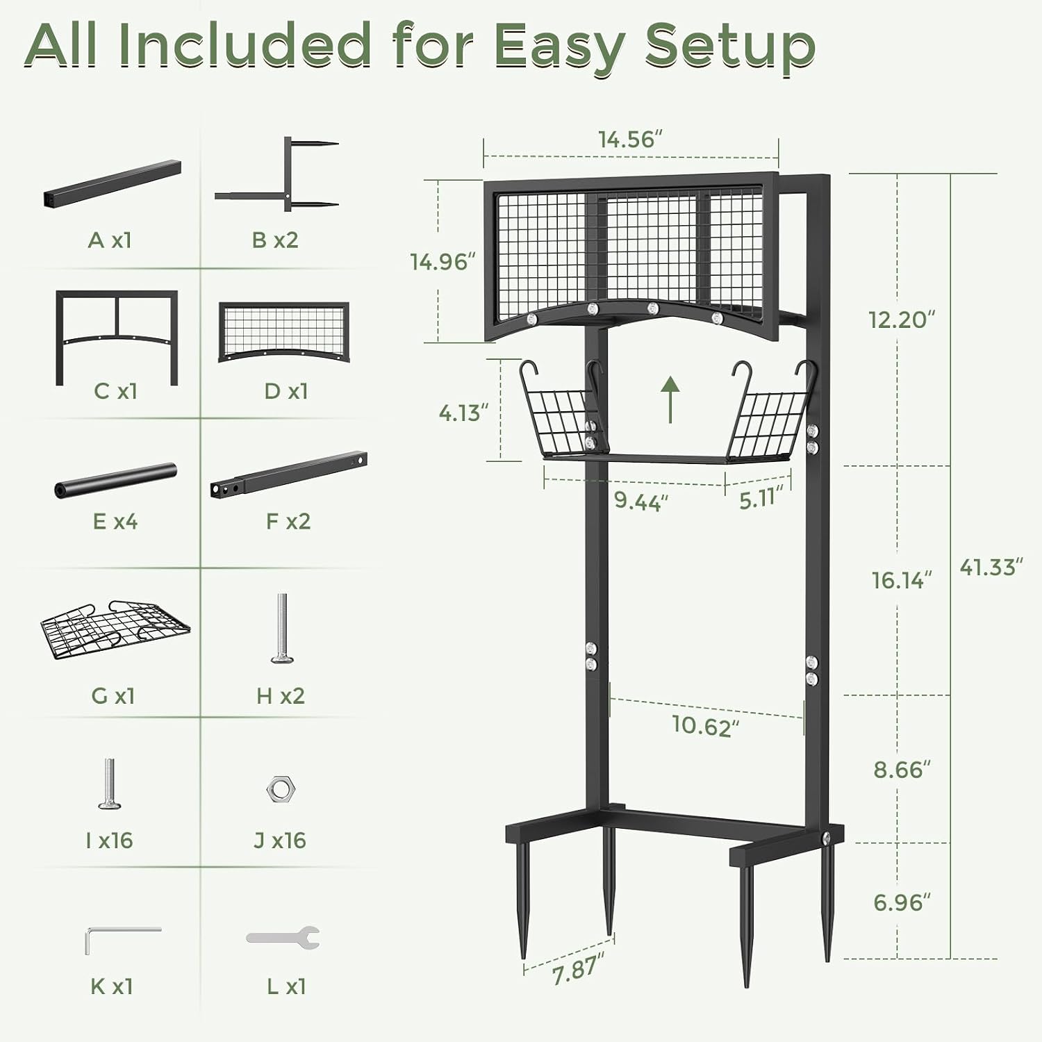 Garden Hose Holder Freestanding with Storage Basket, Holds Up to 165FT Hose, Heavy Duty Metal Water Hose Holder with 4