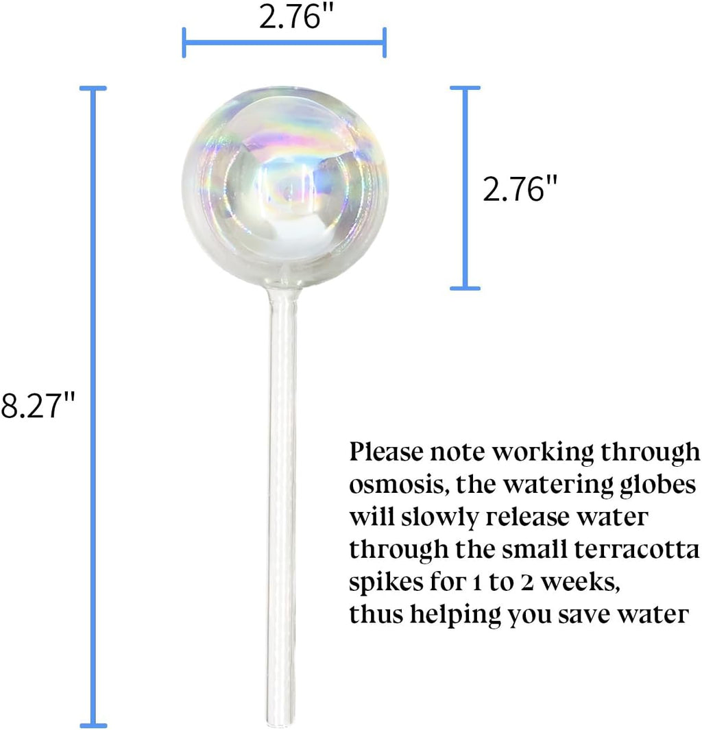 HyJeryty Non-Clogging Iridescent Ball Plant Watering Globes with Terracotta Spikes, Hand Blown Glass Self Watering