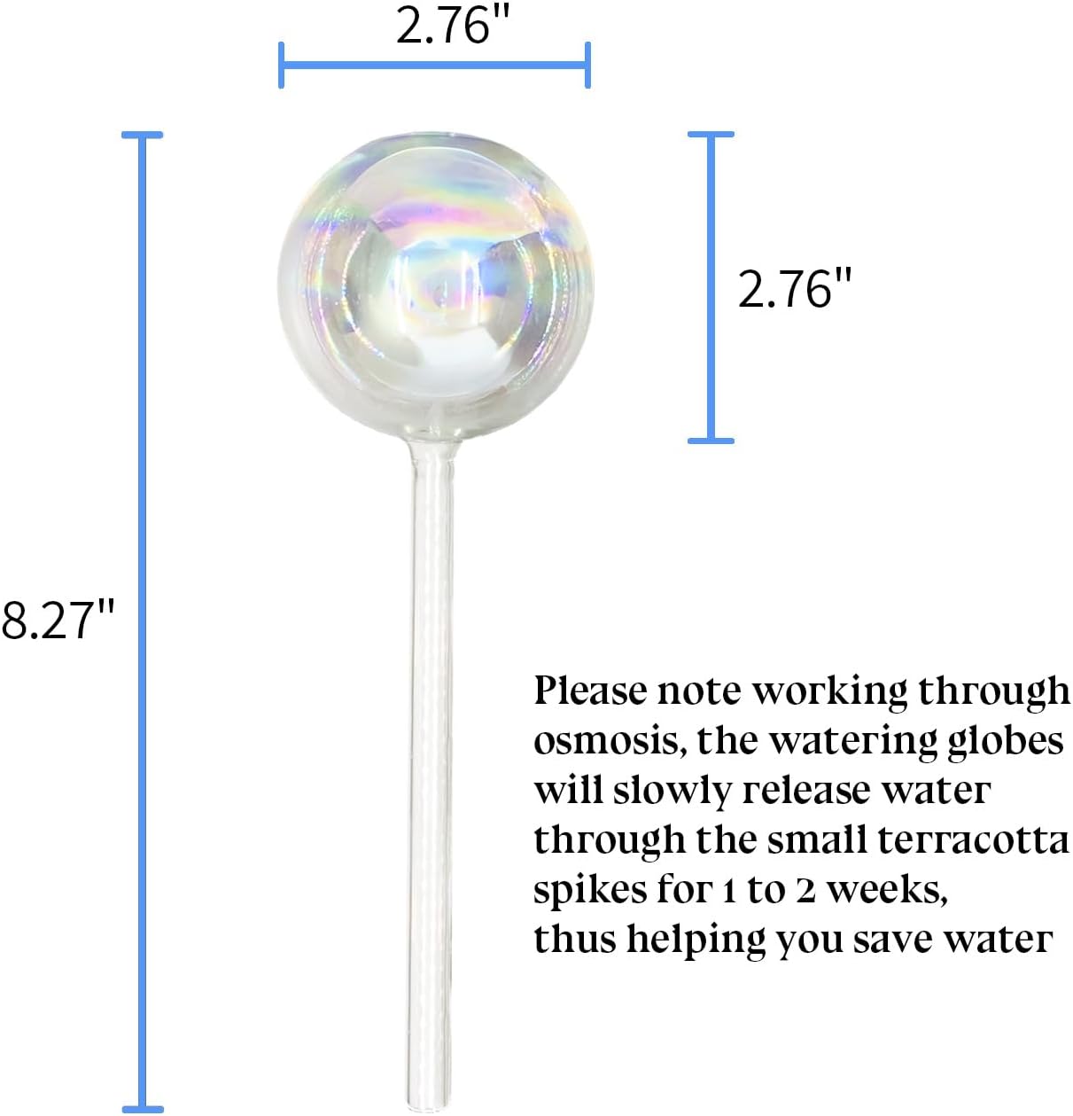 HyJeryty Non-Clogging Iridescent Ball Plant Watering Globes with Terracotta Spikes, Hand Blown Glass Self Watering