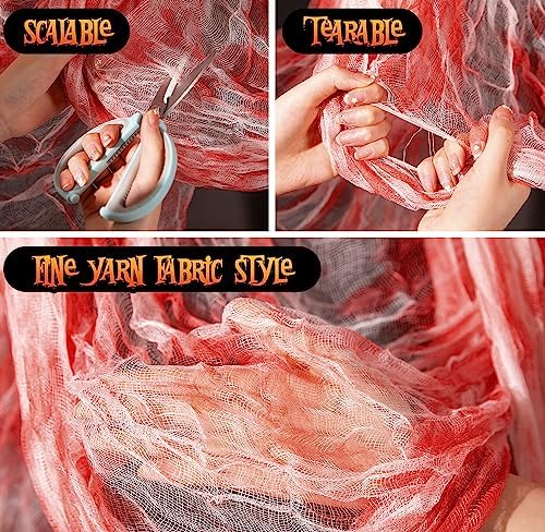 400" x 85" Halloween Creepy Cloth - Large Size Spooky Fabric - Scary Gauze Blood Creepy Cloth for Haunted House Party Yard Wall Doorway Decoration (red)