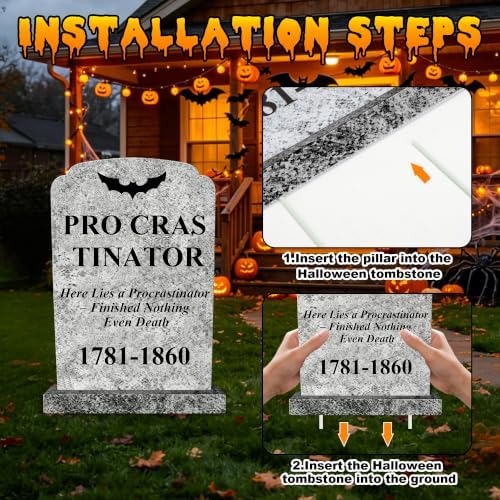 6 Pcs 16.1" Weatherproof Halloween RIP Tombstone Yard Decor with Stakes