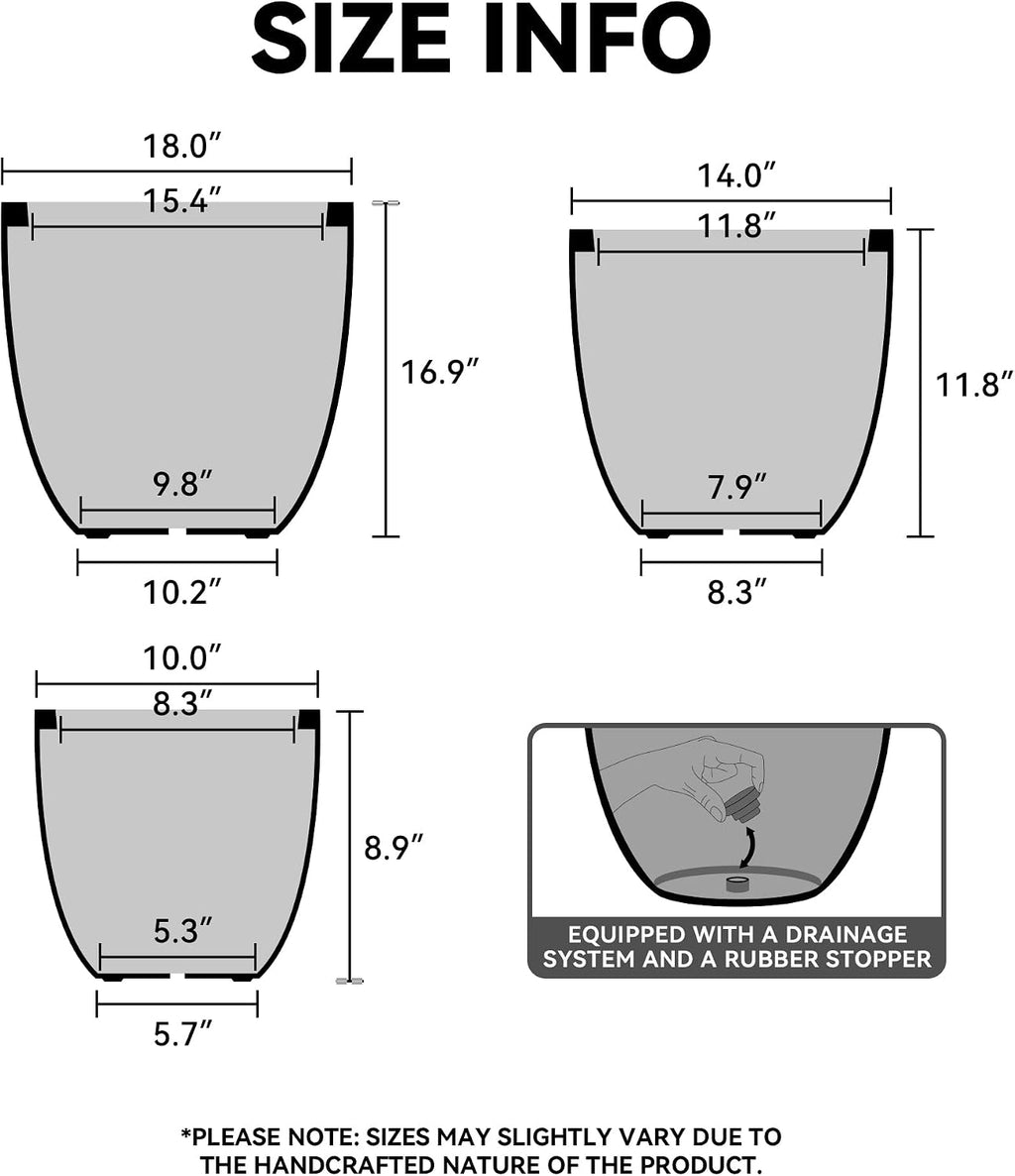 Kante Large Round Bowl Rusty Concrete Planter 18" Dia, Outdoor | Rubber Plug for Indoor, Drainage for Garden