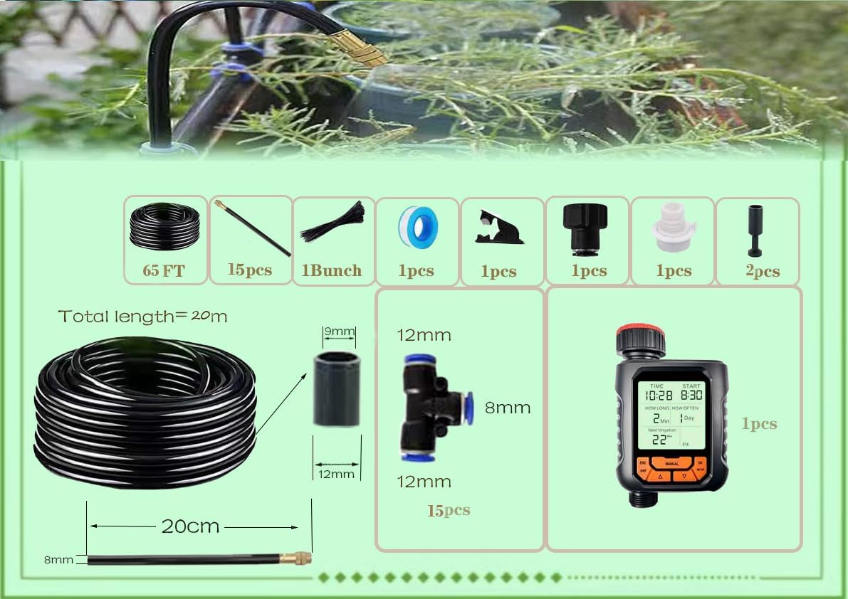 360° Adjustable Drip Irrigation System for Garden,Automatic Watering System | 12mm Large-Diameter Tubing,High-Flow