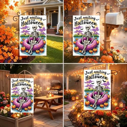 Pumpkin Halloween Garden Flags 12x18 Double Sided,Skull Yard Flags Outside