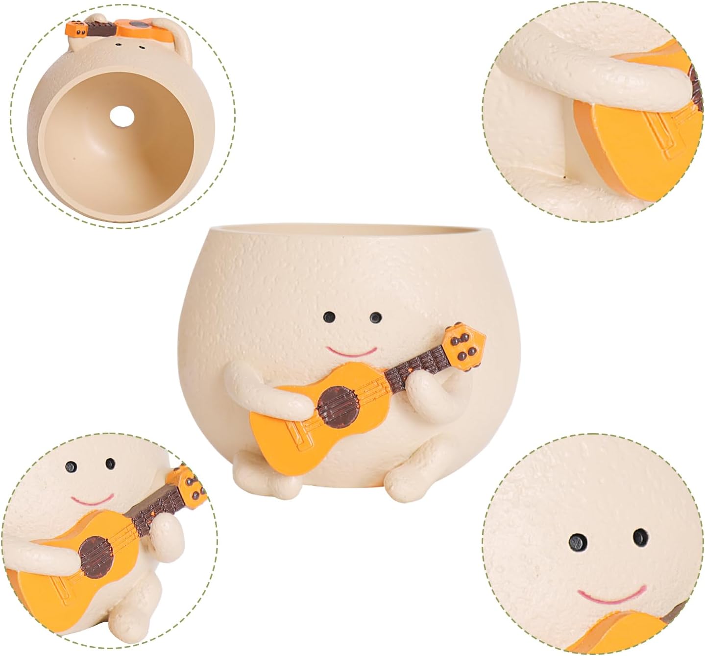 NINIPAPA Smiley Face Plant Pot Cute Guitar Planter with Drainage Holes Funny Small Flower Pots for Indoor Succulent