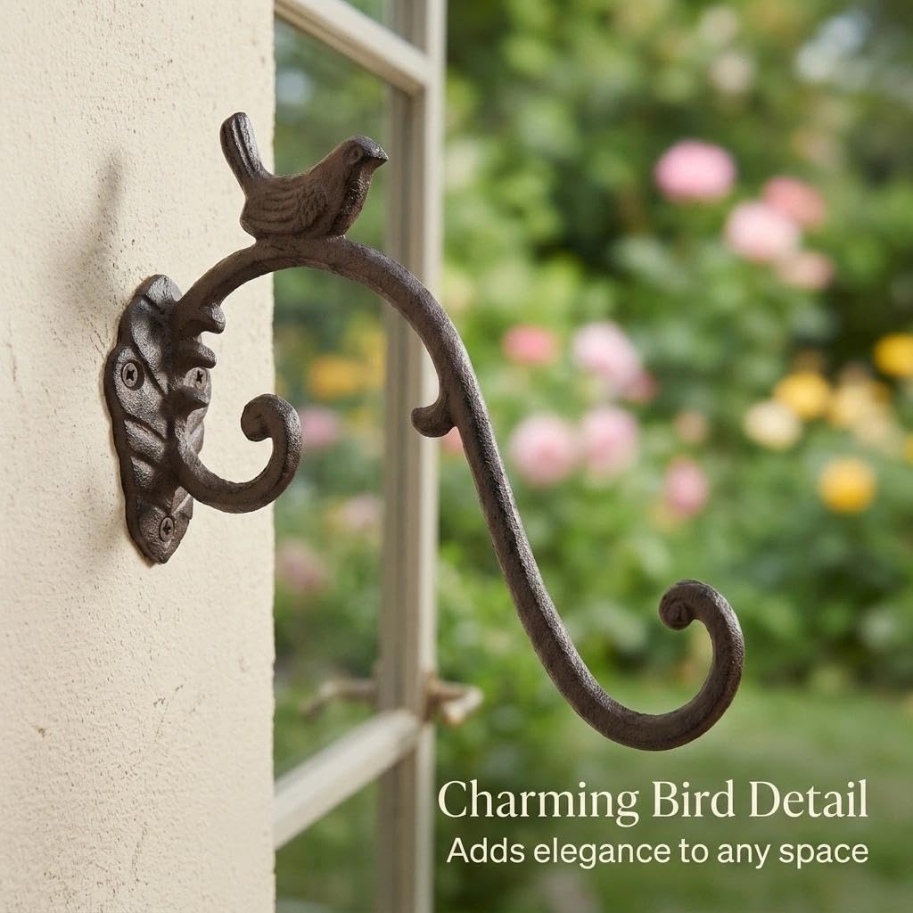 Z metnal Cast Iron Plant Hanger - Bird Rustic Wall Mounted Hanging Basket Holder for Outdoor Garden, Patio, Porch Decor