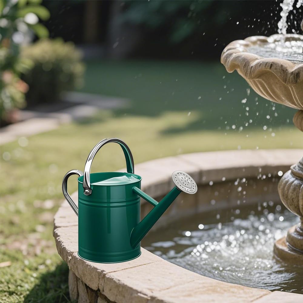 Metal Watering Can for Outdoor Plants, Watering Can Decor 1 Gallon (Green) | Galvanized Metal Watering Can with