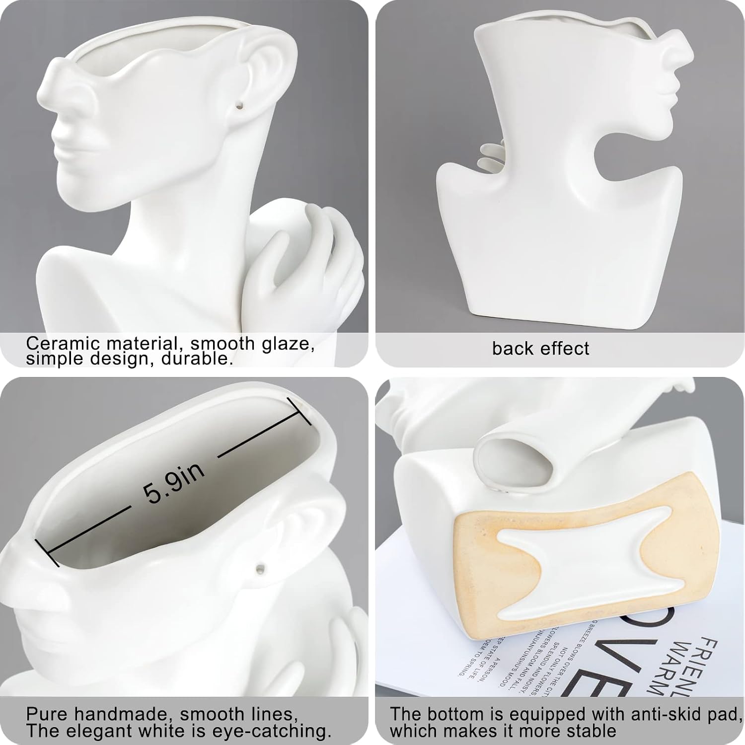 GDYOOSHOW Face Vases for Flowers Bust Planter Ceramic Head Vase Display Jewelry Rack White 9.84 Inches High Suitable