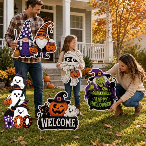 Halloween Decorations Outdoor Large Cute Pumpkin Ghost Yard Sign with Stake