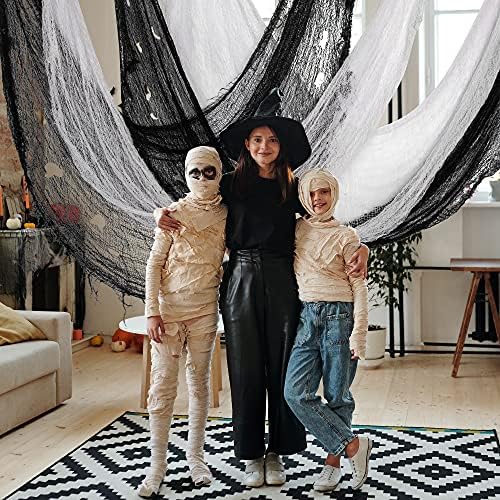 Alpurple 12 Pcs Halloween Creepy Cloth, 30 x 72 Inch Scary Spooky Fabric Cloth, Freaky Loose Weave Creepy Gauze for Halloween Party Decoration (6 Black + 6 White)