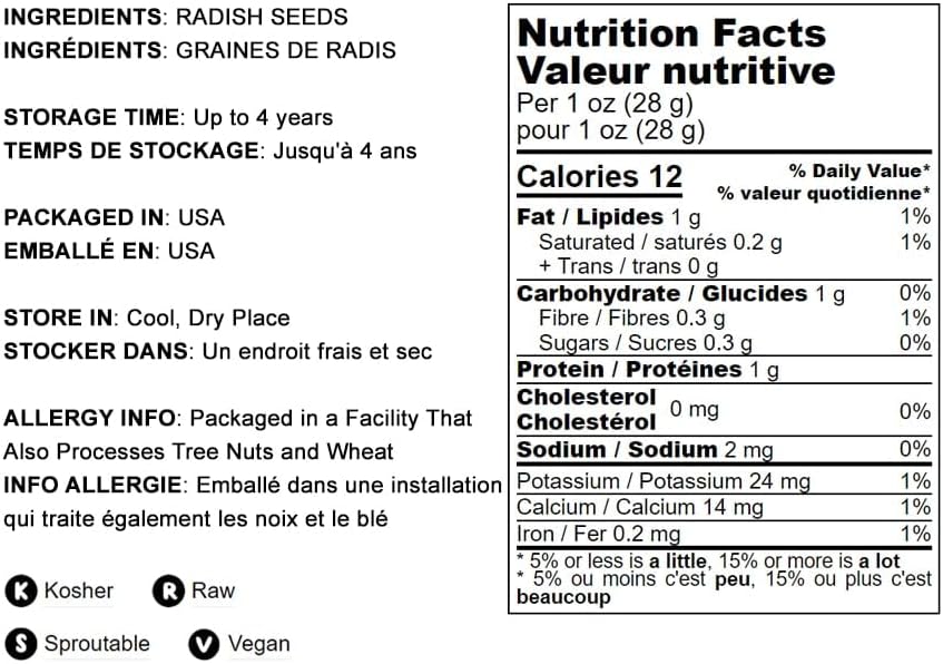 Food to Live - Radish Seeds for Sprouting, 3 Pounds Edible Seeds, Pure, Vegan, Kosher, Bulk. Rich in Vitamin C. High