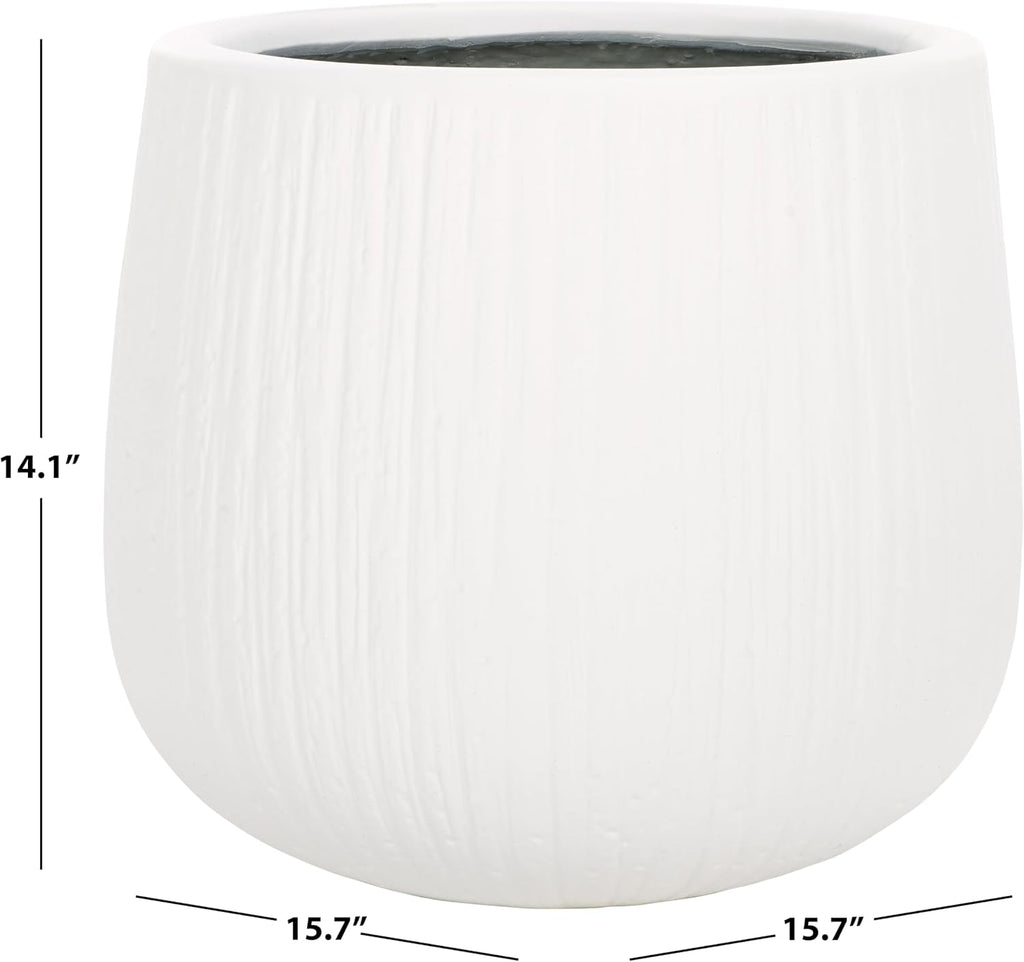 SAFAVIEH Outdoor - Francia White Concrete Ficonstone Planter Pot with Drainage Hole, Frost Resistant Garden Planter for