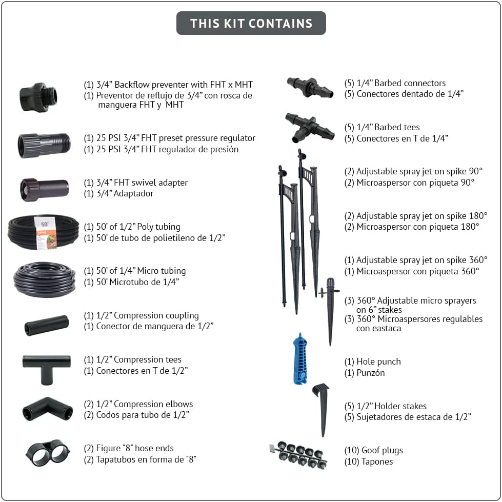 DIG SM50 Adjustable Micro Sprayer 46 Piece Kit for Gardens - Versatile and Efficient Watering up to 500 sq. ft.