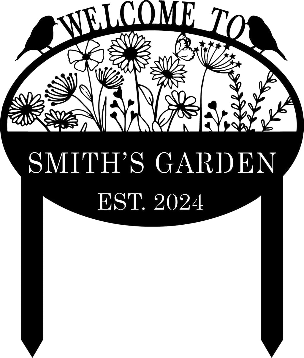 Personalized Metal Garden Flower Sign with Stakes, Custom Garden Decor for Outdoor, Flower Sign Plaque, Yard Sign, Lawn