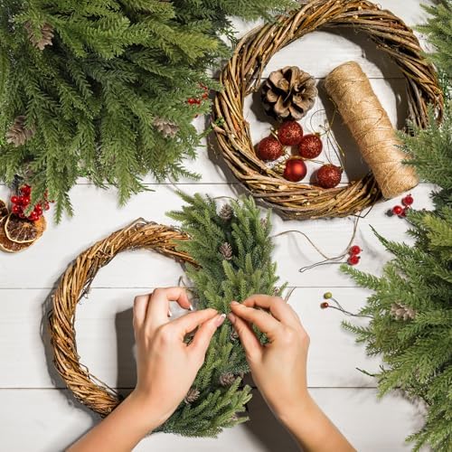 12Pcs Full Realistic Greenery Christmas Pine Branches Stems with Pine Cones