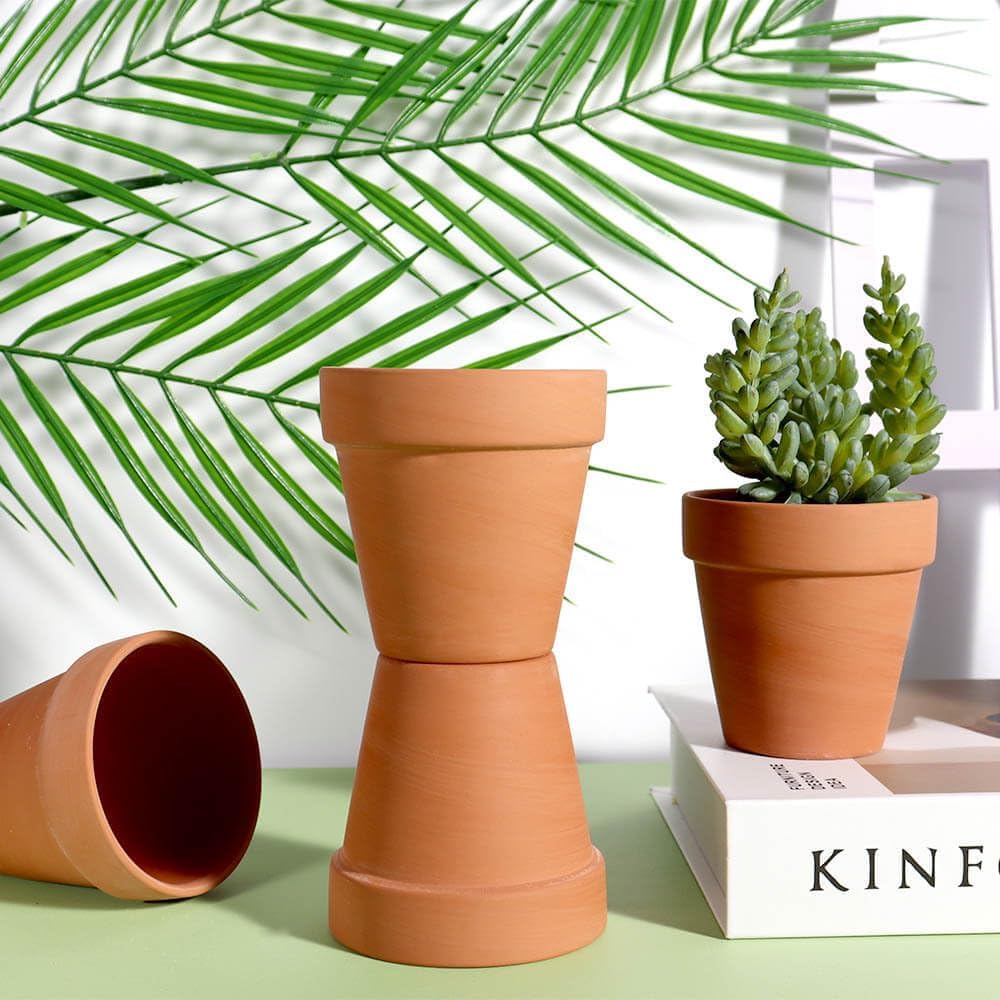 3 Inch Terracotta & Clay Pots for Plant with Saucer, 12 Pack | Clay Flowerpot with Drainage, Nursery pot for