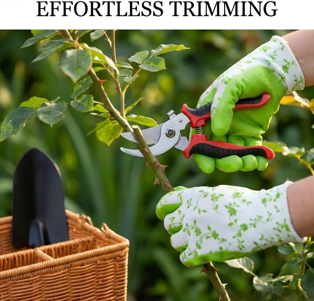 Garden Tools Set, 9 Pieces, Brown | Heavy Duty Stainless Steel, Includes Basket, Pruning Shears, Gloves Included, For