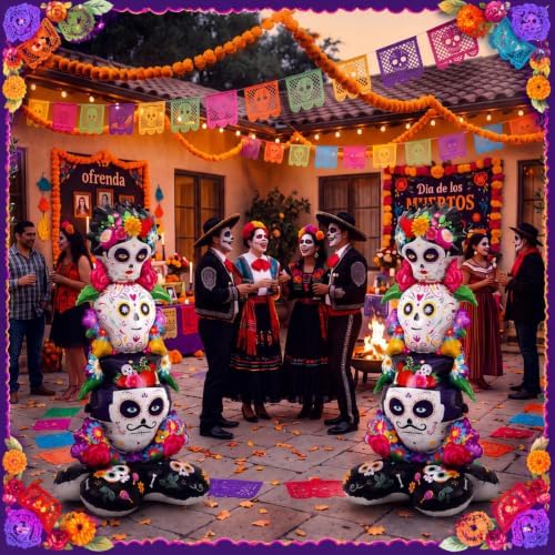 Soulchen 2 Pcs Day of The Dead Sugar Skull Balloon Dia De Los Muertos Decor