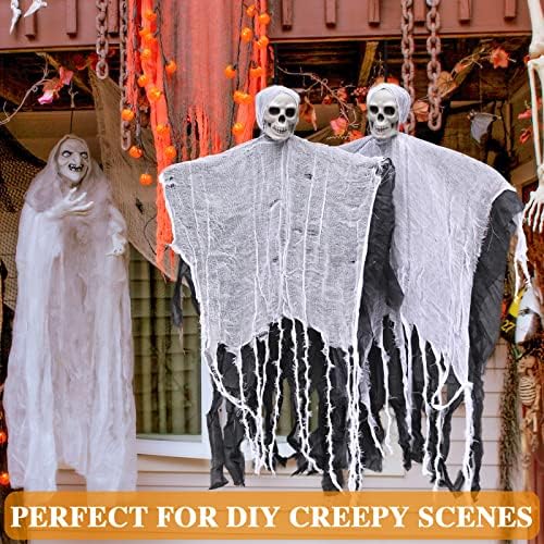 ZeeDix 6 Pack White Halloween Creepy Cloth 30 × 75 Inch - Halloween Cheesecloth Decoration Spooky Scary Gauze Black Cheese Cloth for Party Supplies Outdoor Yard Home Wall Doorway