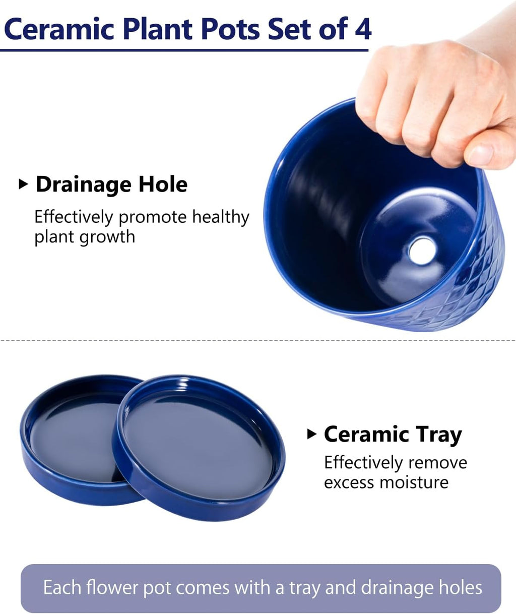 EFISPSS Ceramic Plant Pots, 5Inch Pots for Indoor Plants, Planters with Drainage Holes and Ceramic Tray,Plant Lover