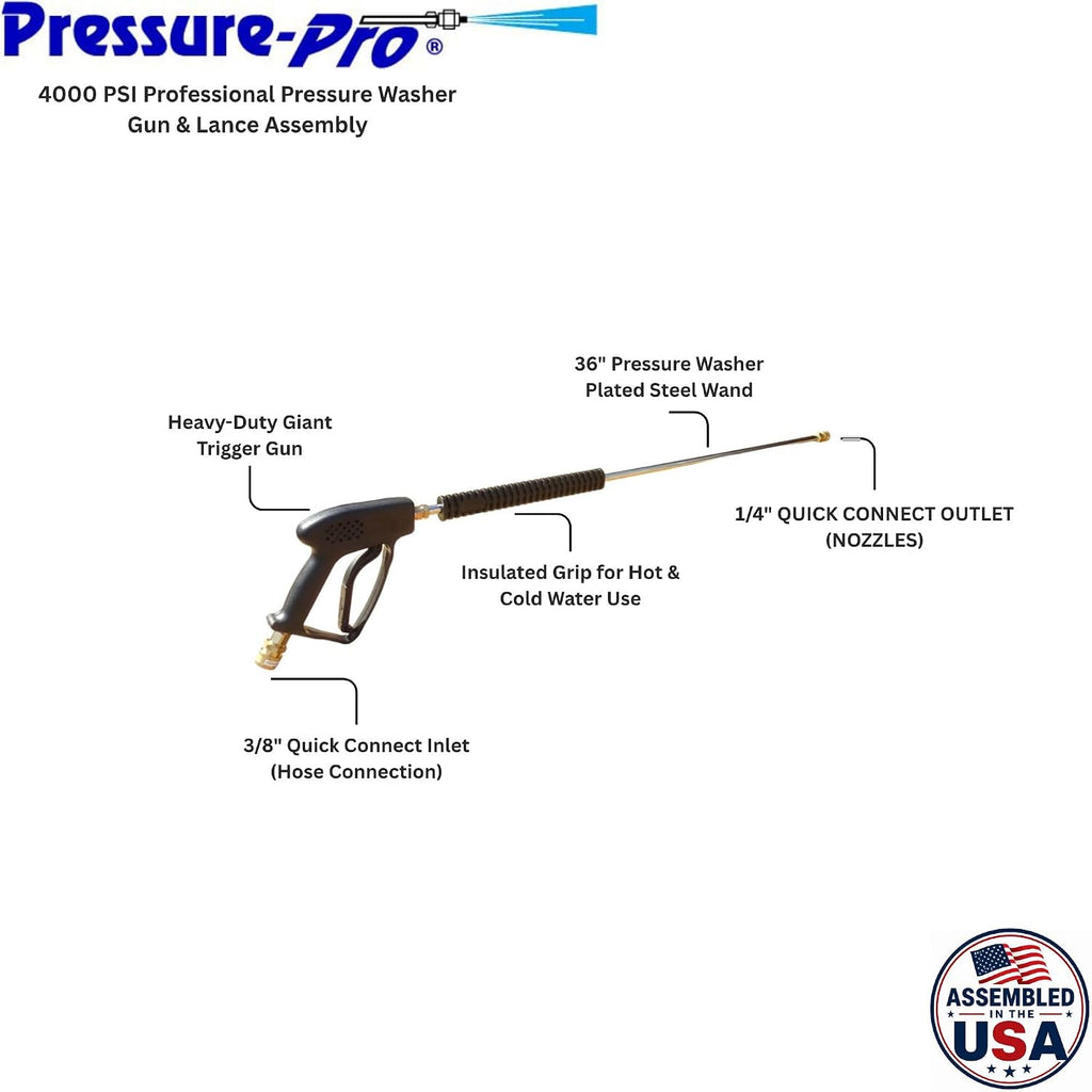 AGU03621290C-I 4000 PSI 36" Pressure Washer Gun & Lance Assembly – 3/8" Quick Connect Inlet (Pressure Washer Hose Only