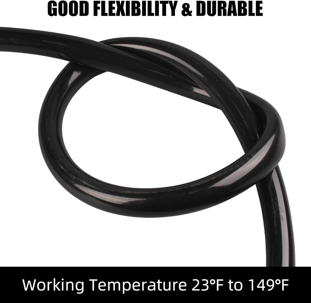 Black Vinyl Tubing 1/2" ID × 5/8" OD - 50 ft PVC Flexible Plastic Tube Hybrid Hose with 4 Stainless Clamps, Transfer